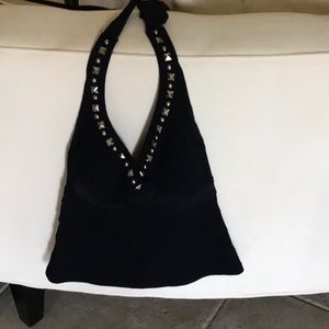 Black knit studded halter